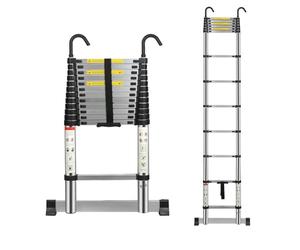 Multibao Telescopic Ladder 3.8M 12.5FT Aluminium Extension Loft Ladder with Stabilizer Bar and Detachable Hooks, Multi Purpose Extendable Portable Folding Ladders, EN131 (3.8M/12.5FT)
