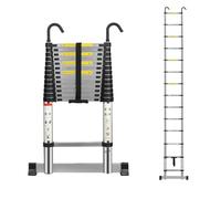 Multibao Telescopic Ladder 4.1M 13.5FT Aluminium Extension Loft Ladder with Stabilizer Bar and Detachable Hooks, Multi Purpose Extendable Portable Folding Ladders, EN131 (4.1M/13.5FT)