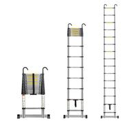 Multibao Telescopic Ladder 4.4M 14.5FT Aluminium Extension Loft Ladder with Stabilizer Bar and Detachable Hooks, Multi Purpose Extendable Portable Folding Ladders, EN131 (4.4M/14.5FT)