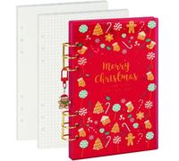 Multibey A5 Christmas Red Acrylic Binder 6-Ring Planner, A5 Personal Planner Binder with 90 Sheets Dot Grid & Blank Paper, Holiday Gift Set with Gold Rings & Themed Keychain (Red with Snowman Keychain