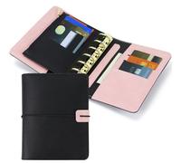 Multibey A7 PU Leather 6-Ring Binder Cover -Black Exterior with Black & Pink Interior, Includes Detachable Zip Pouch - Refillable Planner Cover for A7 Inserts, a7 Budget Binder (Paper Not Included)