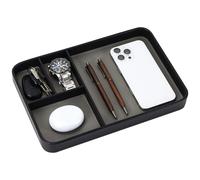 MultiBey Valet Tray Organiser, 30.2 x 20.2 cm, Premium Two-Tone PU Leather Desktop Catchall for Phone, Keys, Watch, Wallet (Black)