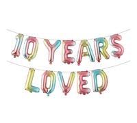 Multicolor 10 YEARS LOVED Balloon Banner,10th Birthday/Wedding Anniversary Party Decorations Bunting Sign Backdrops (10 YEARS LOVED Rainbow)
