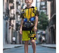 (Multicolor, 13Y) [Summer Robot Outfit] 2pcs Summer Robot Boys' Outfit | T-Shirt And Shorts, Perfect for Casual Sportswear, Stylish Boys, Outdoor