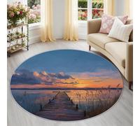 Multicolor 150 cm Round Rugs for Living Room, Nature Coastal Scenery Machine Washable Non Slip Circle Area Rugs, Soft Carpet for Bedroom Bedside Kitchen, Professional Grade Home Decor