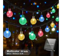 (Multicolor, 16.4Ft/20LED/8Mode) 100 LED 19.51meter IP65 Crystal Globe Solar String Lights Outdoor, 8 Lighting Modes, Solar Globe Lights