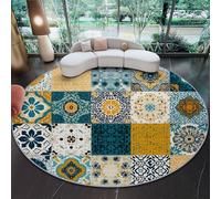 Multicolor 180 cm Round Rugs for Living Room, Geometric Patterns Retro Style Washable Non-Slip Circle Area Rug, Soft Bedside Carpet for Bedroom Kitchen, Easy-to-Clean Solution for Home Decor