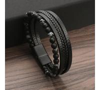 (multicolor, 21cm) Classic Fashion Tiger Eye Beaded Multi Layer Leather Bracelet For Men Hand-woven Leather Men Bracelets Punk Bangle Jewelry For Male