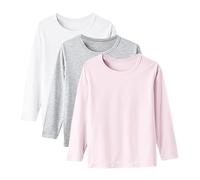Multicolor 3 Pack Boys Girls Long Sleeve Tops Basic School T-Shirts Crewneck Casual Solid Tunic Tees Soft Comfortable Layering T Shirt Top Round Neck Base Underwear Shirt Loungewear 10-11 Years