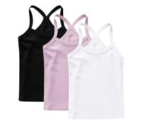 Multicolor 3 Pack Girls Vest 100% Cotton Summer Top Sleeveless Undershirts Kids Soft Breathable Underwear Cami Vest Comfortable Loungewear Tank Tops Plain Solid Color Basic Layer Tops 12-13 Years