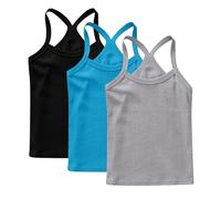 Multicolor 3 Pack Girls Vest 100% Cotton Summer Top Sleeveless Undershirts Kids Soft Breathable Underwear Cami Vest Comfortable Loungewear Tank Tops Plain Solid Color Basic Layer Tops 12-13 Years