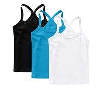 Multicolor 3 Pack Girls Vest 100% Cotton Summer Top Sleeveless Undershirts Kids Soft Breathable Underwear Cami Vest Comfortable Loungewear Tank Tops Plain Solid Color Basic Layer Tops 12-13 Years