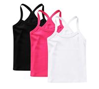 Multicolor 3 Pack Girls Vest 100% Cotton Summer Top Sleeveless Undershirts Kids Soft Breathable Underwear Cami Vest Comfortable Loungewear Tank Tops Plain Solid Color Basic Layer Tops 10-11 Years