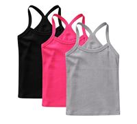 Multicolor 3 Pack Girls Vest 100% Cotton Summer Top Sleeveless Undershirts Kids Soft Breathable Underwear Cami Vest Comfortable Loungewear Tank Tops Plain Solid Color Basic Layer Tops 4-5 Years