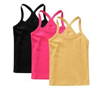 Multicolor 3 Pack Girls Vest 100% Cotton Summer Top Sleeveless Undershirts Kids Soft Breathable Underwear Cami Vest Comfortable Loungewear Tank Tops Plain Solid Color Basic Layer Tops 12-13 Years