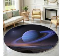 Multicolor 3D Fantasy Starry Sky Round Rug 120 cm, Machine Washable Area Rugs with Non-Slip Backing, Low Pile Non-Shedding Floor Mat, Planet Rings Carpets for Living Room Bedroom Nursery