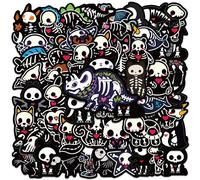 (MULTICOLOR) 50Pcs Cartoon Animals Skeleton Skull Stickers Cute Horror DIY Stickers Scrapbooking Phone Luggage Skateboard Waterproof Decals