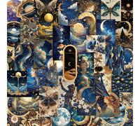 (MULTICOLOR) 50Pcs Vintage Cosmic Galaxy Stickers Aesthetic Moon Witch DIY Stickers Scrapbooking Phone Luggage Skateboard Waterproof Decals
