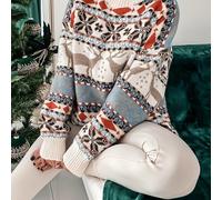(Multicolor, 8) Christmas Crew Neck Pullover Sweater, Cute Long Sleeve Oversized Sweater