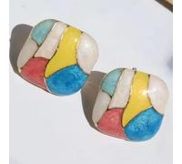 Multicolor Abstract Oil Painting Enamel Stud Earrings for Women Rounded Square Color Block Geometric Jewelry Casual Daily Party Work Ear Gifts