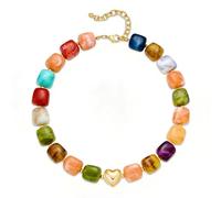 Multicolor Beaded Necklace,Chunky Cube Beaded Statement Necklace, Boho Resin Choker Necklace for Women,Lightweight & Cool, Suitable for Beach, Vacation, Daily Wear & Summer Parties