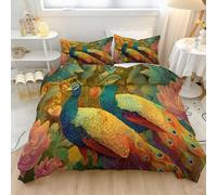 Multicolor Bedding Set,Microfibre Soft Peacocks Flowers Fantasy Printed Duvet Cover with Matching Pillowcase - Polyester Reversible Print Quilt Covers 200 x 200 cm