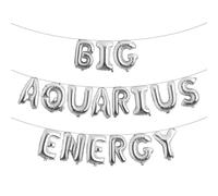 Multicolor Big Aquarius Energy Balloon Banner, Birthday Party Decorations, Aquarius Birthday, 16 inch Letters, 21st Birthday, 30th Birthday (BIG AQUARIUS ENERGY Silver)