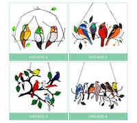 MULTICOLOR BIRDS ON A WIRE SUNCATCHER WINDOW HANGINGS BIRDS PENDANT ORNAMENTS HAPPY HOME SPRING DECOR (H45406-3)