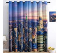 Multicolor Blackout Curtains for Bedroom, Cityscape New York Architecture Curtains Blackout Curtain, Printed Decoration Curtains, Luxury Eyelet Living Room W 46" x L 72" x 2 Thermal Curtains