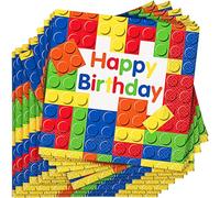 Multicolor Building Blocks Birthday Luncheon Paper Napkins (16cm) Pack of 16 - Festive Napkins for Kids' Parties