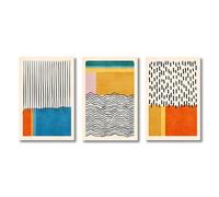 Multicolor Canvas Print Wall Art Set Color Blocks Abstract Shapes Illustrations Posters Mid Century Modern for Living Room Decor 70x100cmx3 No frame
