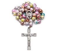 Multicolor Catholic Rosary in 0,31" Arlecchino Beads with a Decorated Our Lady of Sorrow centerpiece., Glass, Pewter, No Gemstone