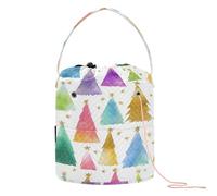Multicolor Christmas Trees Pattern Yarn Bag Crochet Organizer Tote Portable Travel Bag for Needle Holder Crochet Project