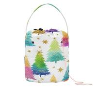 Multicolor Christmas Trees & Stars Pattern Yarn Bag Crochet Organizer Tote Portable Travel Bag for Needle Holder Crochet Project