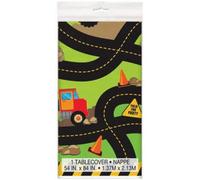 Multicolor Construction Party Rectangular Plastic Table Cover (137cm x 213cm) 1 Piece - Vibrant Design for Kids & Theme Parties