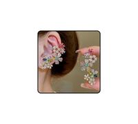 Multicolor Crystal Flower Ear Cuffs for Women Sparkly Colorful Rhinestone Flower Cluster Earrings Flowers Fairy Ears for One Hole Birthday Party Wedding Prom Jewelry Accessories, Zinc, No Gemstone