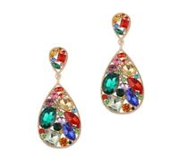 Multicolor Crystal Teardrop Dangle Earrings Rhinestone-Encrusted Statement Drop Earrings Gold-Tone Rainbow Gem Earrings for Women