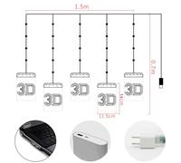 (Multicolor) DC5V USB Santa Claus + Bell + Christmas Tree + Snowflake + Snowman 3D LED Hanging Window Curtain String Light