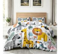 Multicolor Double Duvet, 4.5 Tog Down Alternative Comforter Set with 2 Shams, Reversible Cartoon Animal Plants Lions Giraffes Coverless Duvet Microfiber Soft Warm Bed Quilt, 200 x 200 cm