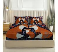 Multicolor Fitted Sheet Bedding Set, Country Forest Fox Family Print for Serene Bedroom, Breathable Microfibre, Cooling for Hot Sleepers, Double (53" x 75"), 30cm Deep Fit + 2 Pillowcases