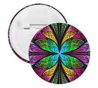 Multicolor Fractal Flower Rainbow Colorful Style 1 PC Round Brooch Pin, Unisex Smooth Surface Lapel Tie Pin, Tin Plate Badge Jewelry Crafts Decor for Costume Accessory Men Women