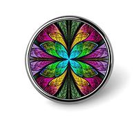 Multicolor Fractal Flower Rainbow Colorful Style Round Brooch Pin, Unisex Smooth Lapel Tie Pin, Lightweight Badge Jewelry Crafts Decor for Costume Accessory Men Women