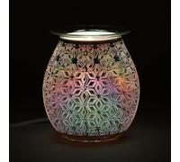 Multicolor Glass 3D Geometric Flower Light Up Electric Oil Burner - 14cm x 10cm (1 Pc.) - Striking Design & Unique Gift, Durable Material - Perfect for Home Decor