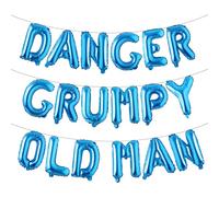 Multicolor Glitter Balloon Banner - Happy Mens Birthday Party Supplies,30th. 40th, 50th, 60th, 70th, 80th Adult Birthday Retirement Party Decorations (DANGER GRUMPY OLD MAN Blue)
