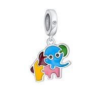 Multicolor Good Luck Puzzle Bambi Baby Elephant Trunk Up Dangle Bead Charm For Women For Teen .925 Sterling Silver Fits European Bracelet