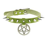 Multicolor Gothic Leather Choker Chain Spike Rivet Pentagram Pendant Choker Necklace Vintage Adjustable Necklace For Women Men Sexy Exaggerate Clavicle Necklace green