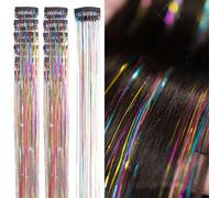 Multicolor Hair Tinsel Set 12pcs Clip in Extensions 20in Quick Install Festival Use