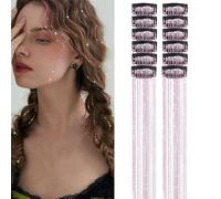 Multicolor Hair Tinsel Set 12pcs Clip in Extensions 20in Quick Install Festival Use Christmas Hair Tinsel