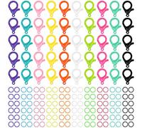 Multicolor Hard Plastic Clips Plastic Lobster Claw Clasps and Open Jump Rings, Cute Lanyard Snap Hooks for Key Chain Ring Chain Clasp DIY Handmade Crafts(200 Pieces)