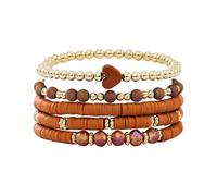 Multicolor Heart Clay Stackable Bracelets Set for Women Bohemia Colorful Surfer Heishi Clay Gold Beaded Stretch Bracelets Summer Beach Boho Vacation Jewelry, One Size, Resin, no gemstone